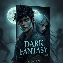 A striking book cover design for a comic titled 'Dark Fantasy'