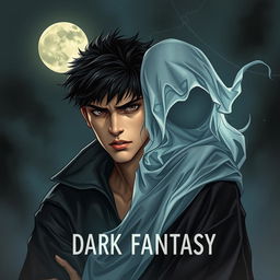 A striking book cover design for a comic titled 'Dark Fantasy'