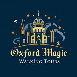 A logo design for "Oxford Magic Walking Tours" featuring a whimsical and enchanting theme