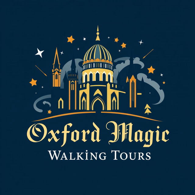 A logo design for "Oxford Magic Walking Tours" featuring a whimsical and enchanting theme