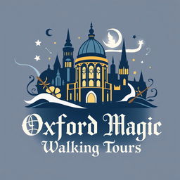 A logo design for "Oxford Magic Walking Tours" featuring a whimsical and enchanting theme