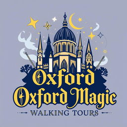 A logo design for "Oxford Magic Walking Tours" featuring a whimsical and enchanting theme