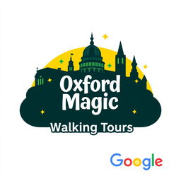 A logo design for "Oxford Magic Walking Tours" inspired by the aesthetics of the Tripadvisor, Get Your Guide, and Google logos