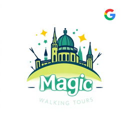 A logo design for "Oxford Magic Walking Tours" inspired by the aesthetics of the Tripadvisor, Get Your Guide, and Google logos