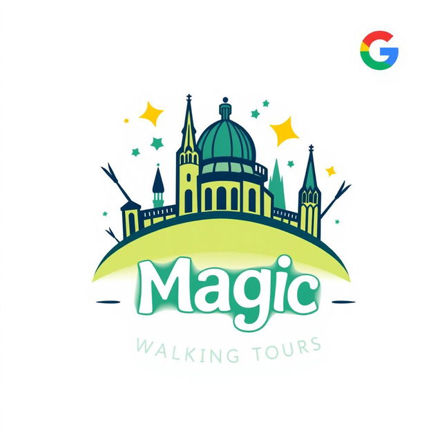 A logo design for "Oxford Magic Walking Tours" inspired by the aesthetics of the Tripadvisor, Get Your Guide, and Google logos