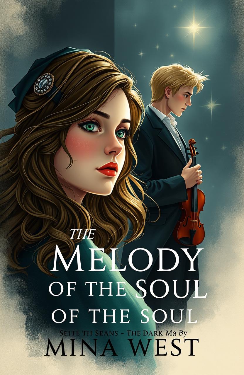 A stunning book cover illustration for 'The Melody of the Soul' by Mina West, set in Leningrad during dark times