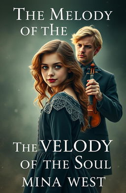 A captivating book cover featuring an incredibly beautiful tall girl with wavy hair and striking green eyes, standing gracefully in the foreground