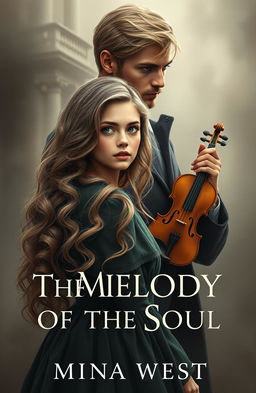 A captivating book cover featuring an incredibly beautiful tall girl with wavy hair and striking green eyes, standing gracefully in the foreground