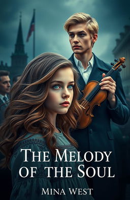 A captivating book cover featuring a very beautiful and tall girl with wavy hair flowing elegantly, striking green eyes embodying beauty standards, exuding a sense of innocence and charm