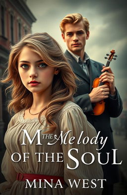 A captivating book cover featuring a very beautiful and tall girl with wavy hair flowing elegantly, striking green eyes embodying beauty standards, exuding a sense of innocence and charm