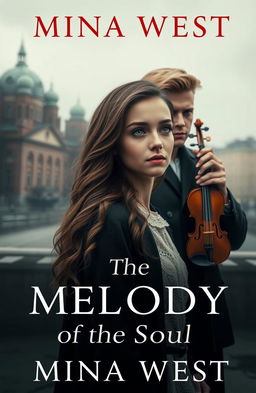 A stunning book cover for "The Melody of the Soul" by Mina West, set in Soviet-era Leningrad during dark times