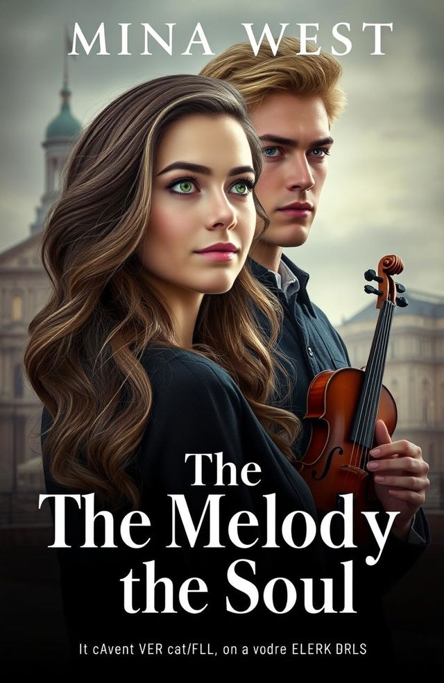 A stunning book cover for "The Melody of the Soul" by Mina West, set in Soviet-era Leningrad during dark times