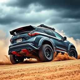A fiercely modified Nissan Murano Z51 with Rocket Bunny sport tuning, equipped with extreme dirt tyres and a lifted suspension for superior off-road performance