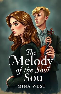 A beautifully illustrated book cover featuring a tall, attractive young woman, aged 21, with wavy hair and striking green eyes, embodying natural beauty
