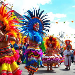 An exuberant depiction of a Bolivian Carnaval celebration, showcasing colorful traditional costumes and lively dancers