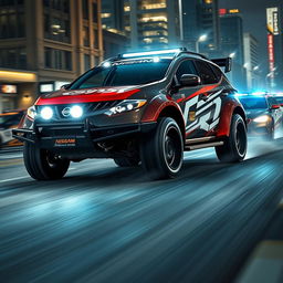 An exhilarating scene featuring a 2010 Nissan Murano Z51, fully customized in a race tuning style with a bold Nismo livery