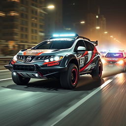 An exhilarating scene featuring a 2010 Nissan Murano Z51, fully customized in a race tuning style with a bold Nismo livery