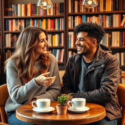A cozy scene of two friends having a deep and meaningful conversation in a delightful café