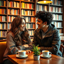 A cozy scene of two friends having a deep and meaningful conversation in a delightful café