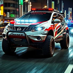 An adrenaline-pumping scene featuring a 2010 Nissan Murano Z51, masterfully customized in a race tuning style with a prominent Nismo livery