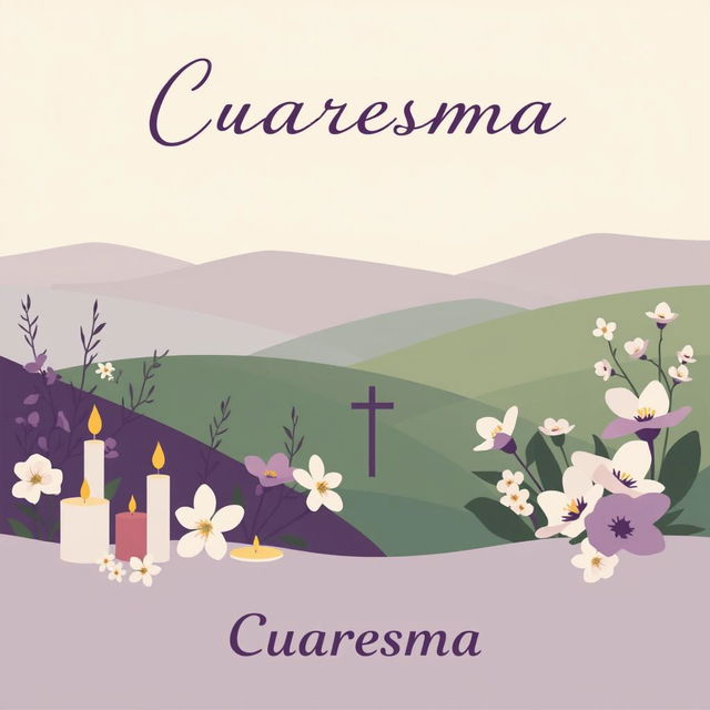 A tranquil and reflective depiction of Cuaresma, showcasing a serene landscape that embodies the spirit of this season