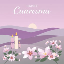 A tranquil and reflective depiction of Cuaresma, showcasing a serene landscape that embodies the spirit of this season