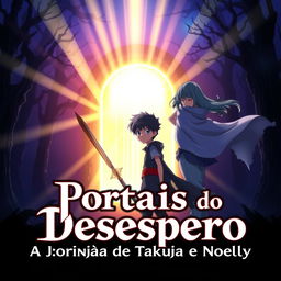 An anime-style cover for the title "Portais do Desespero: A Jornada de Takuya e Noelly"