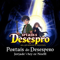 An anime-style cover for the title "Portais do Desespero: A Jornada de Takuya e Noelly"