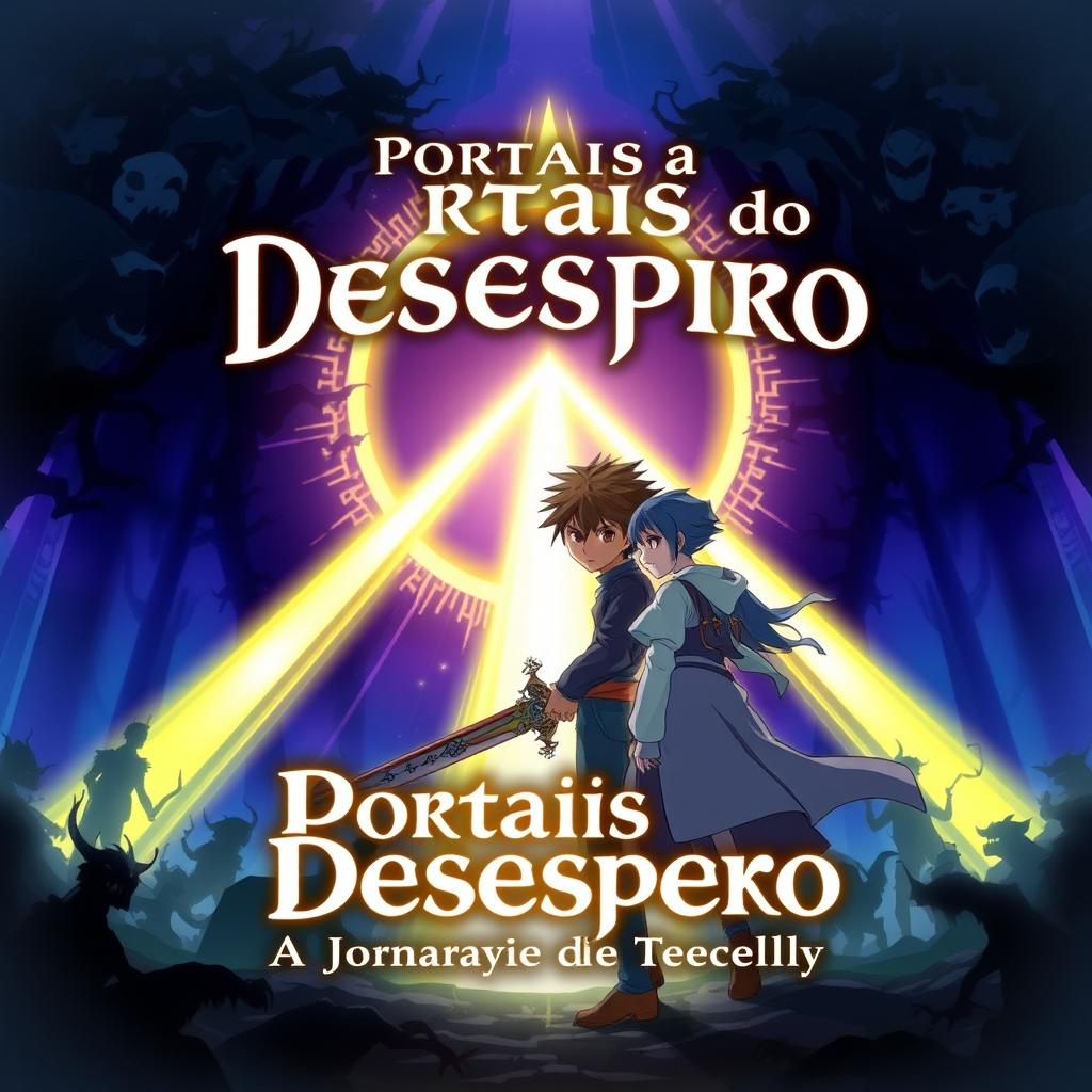 An anime-style cover for the title "Portais do Desespero: A Jornada de Takuya e Noelly"