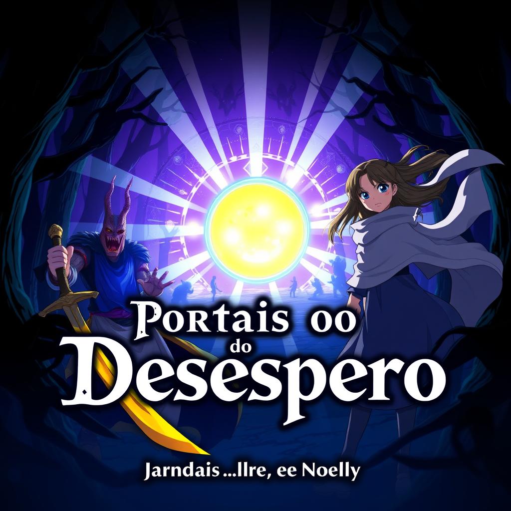 An anime-style cover for the title "Portais do Desespero: A Jornada de Takuya e Noelly"