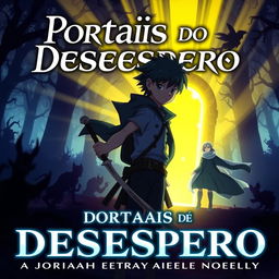 An anime-style cover for the title "Portais do Desespero: A Jornada de Takuya e Noelly"