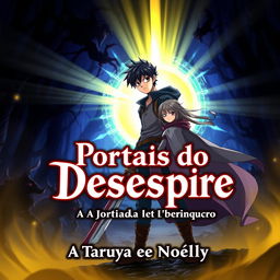An anime-style cover for the title "Portais do Desespero: A Jornada de Takuya e Noelly"