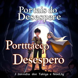 An anime-style cover for the title "Portais do Desespero: A Jornada de Takuya e Noelly"