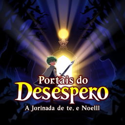 An anime-style cover for the title "Portais do Desespero: A Jornada de Takuya e Noelly"