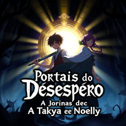 An anime-style cover for the title "Portais do Desespero: A Jornada de Takuya e Noelly"