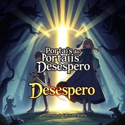 An anime-style cover for the title "Portais do Desespero: A Jornada de Takuya e Noelly"