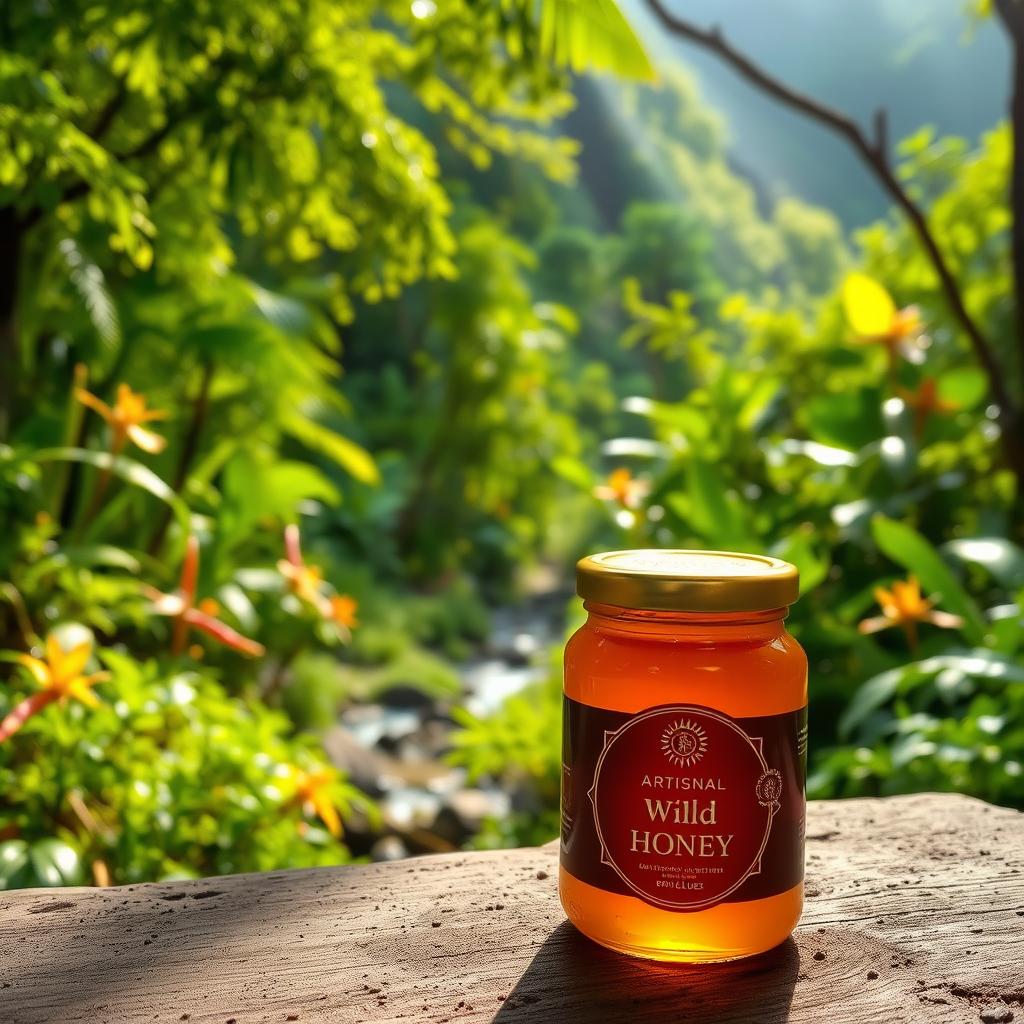 A picturesque view of a lush tropical forest at the valley floor, with vibrant green trees and rich undergrowth