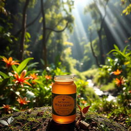 A picturesque view of a lush tropical forest at the valley floor, with vibrant green trees and rich undergrowth