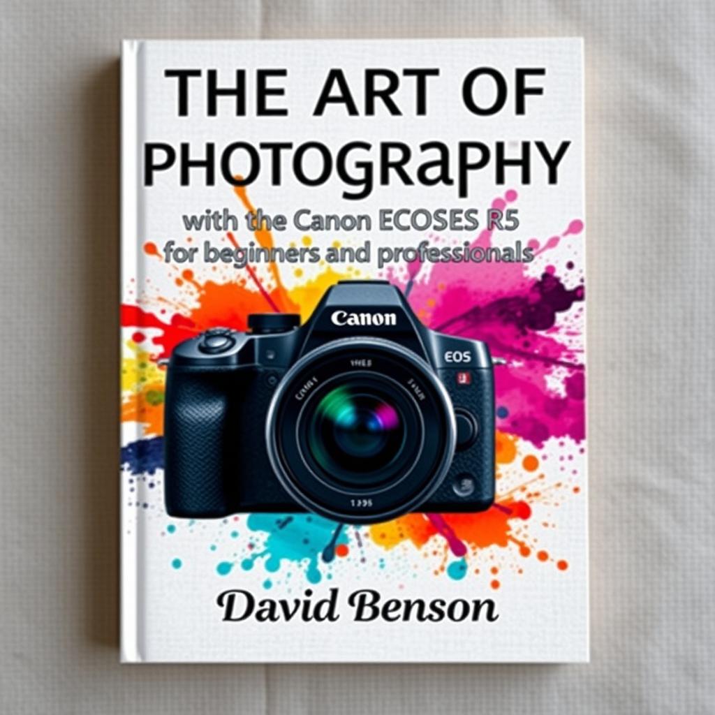 An engaging cover design for a photography book titled 'The Art of Photography with the Canon EOS R5 for Beginners and Professionals'