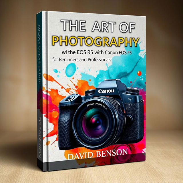 An engaging cover design for a photography book titled 'The Art of Photography with the Canon EOS R5 for Beginners and Professionals'