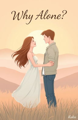 A book cover illustration for a novel titled 'Why Alone?' featuring a hopeful scene with one woman and one man in a serene setting