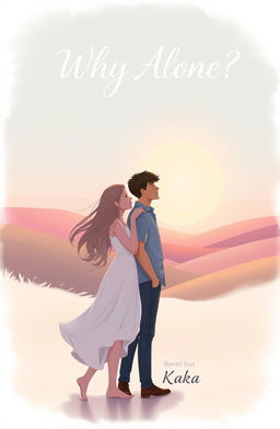 A book cover illustration for a novel titled 'Why Alone?' featuring a hopeful scene with one woman and one man in a serene setting