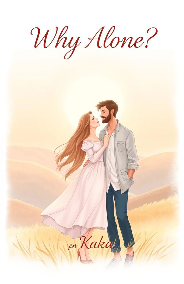 A book cover illustration for a novel titled 'Why Alone?' featuring a hopeful scene with one woman and one man in a serene setting