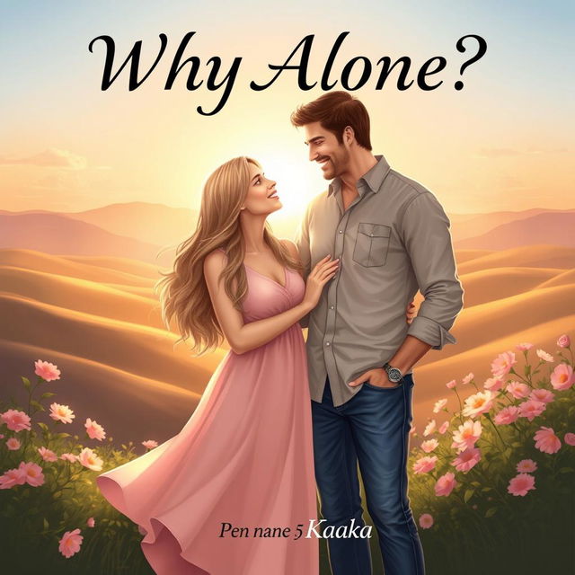 A realistic book cover illustration for a novel titled 'Why Alone?' showing a hopeful scene with one woman and one man