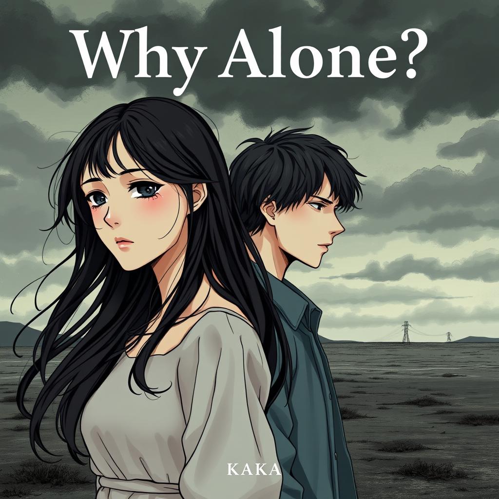 A novel cover for 'Why Alone?' featuring a realistic illustration of a woman and a man