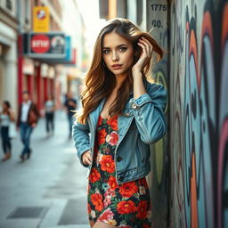A confident young woman posing in a chic urban environment