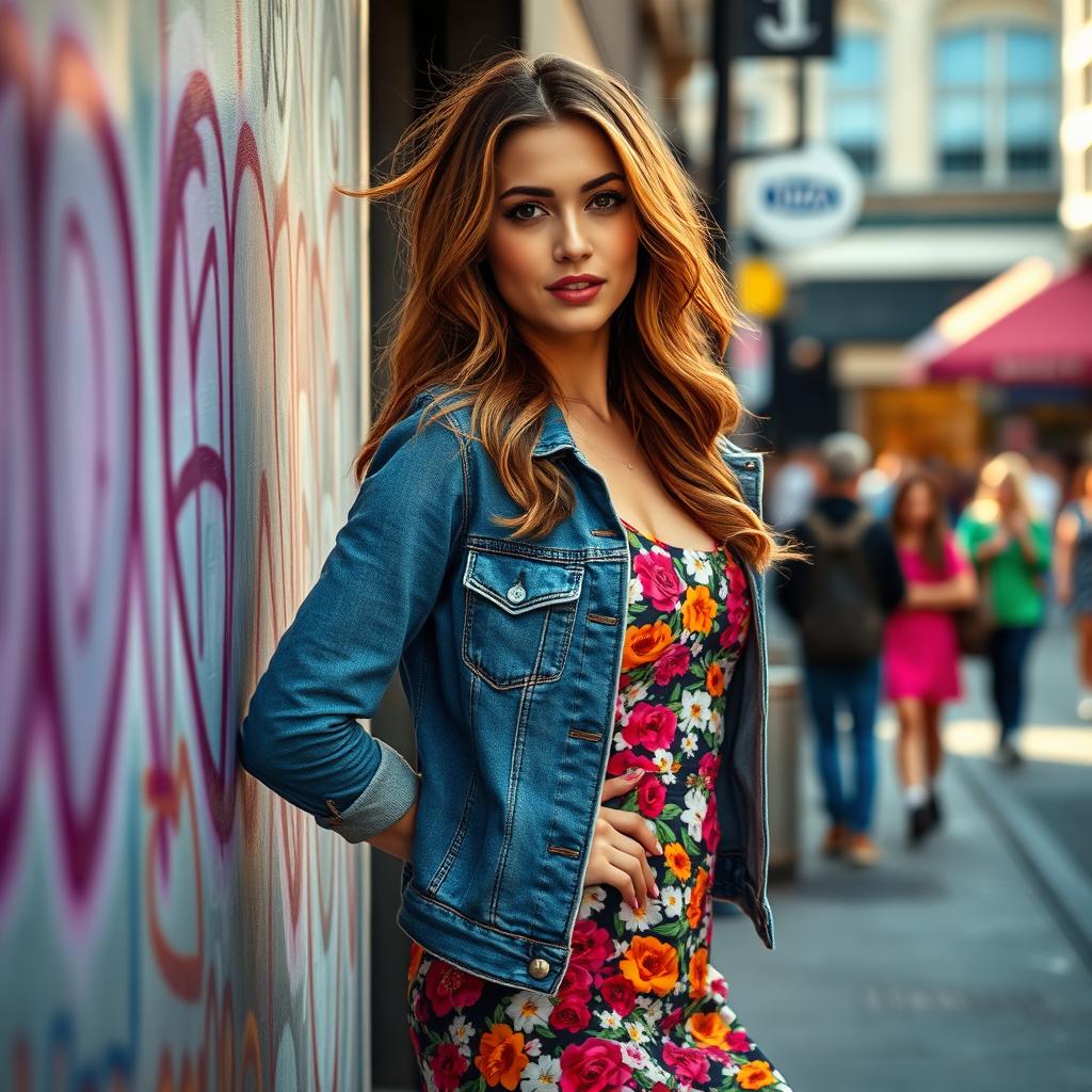 A confident young woman posing in a chic urban environment