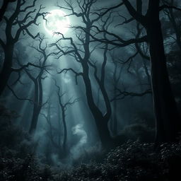 A captivating gothic forest bathed in the luminous glow of a bright, full moon