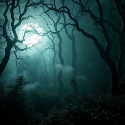 A captivating gothic forest bathed in the luminous glow of a bright, full moon