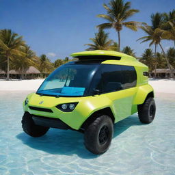 A futuristic amphibious vehicle from the Maldives capable of navigating both land and sea